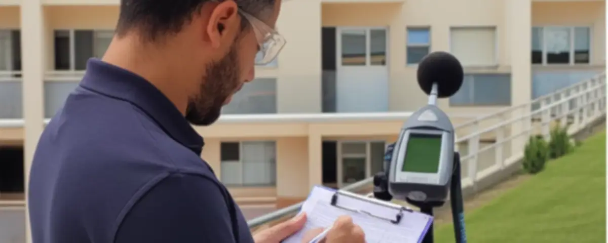 Técnico fazendo medição de ruído em campo